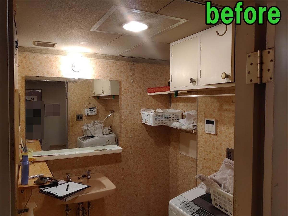 広島市南区　洗面室リノベーション　浴室あんから貼り